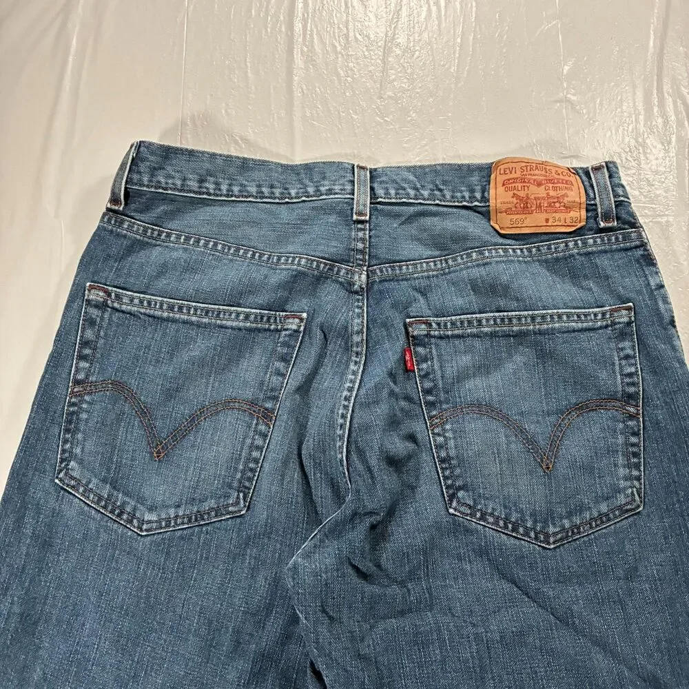 VTG Levi's 569 Loose Straight Jeans Mens 34x32 Light Wash Blue Baggy Denim Y2K